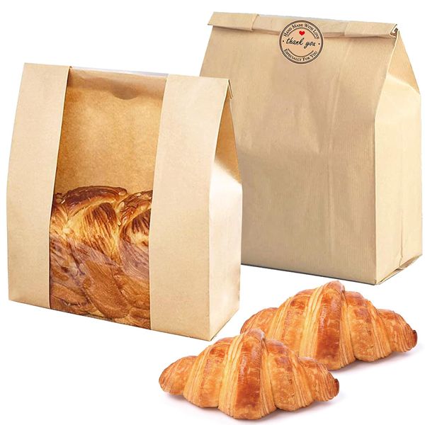 Paper Bread Bags for Homemade Bread Sourdough Bread Bags large bakery bread bags with window for bread storage,Food Packing Storage with Label Seal Stickers(25 Pack,13.7x8.2x3.5 inch) 1