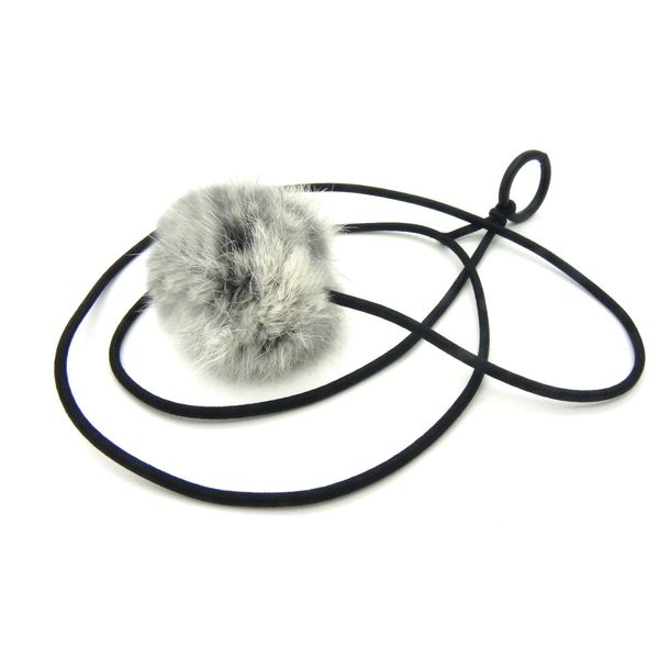 Kats'N Us Bouncy Ball Rabbit Fur String Cat Toy Gray