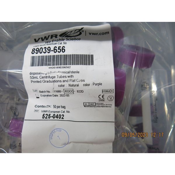 VWR 89039-656 Centrifuge Tubes 50 mL Graduated w/Flat Caps 50 Conical Tubes