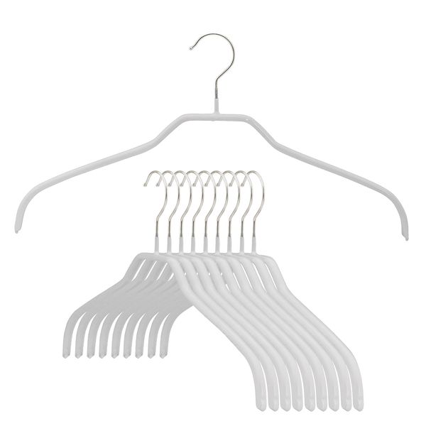 Mawa Narrow Petite Clothing Hangers, Steel Hanger with Non-Slip Coating, for Shirts, Dresses, Suits, Camisoles, Jackets, 360-degree Rotatable Hook, Set of 10, White