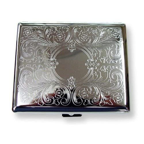 Etched Cigarette Case Victorian Style Metal Holder for Regular, King and 100's Size (Etched Silver) RFID