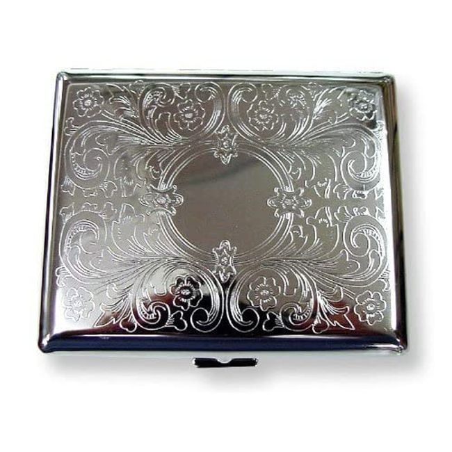 Etched Cigarette Case Victorian Style Metal Holder for Regular, King and 100's Size (Etched Silver) RFID