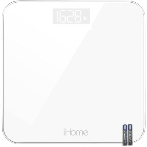 Digital Step On Bathroom Scale - iHome High Precision Body Weight Scale - Battery Powered with LCD Display - Great for Home Gym - 396 lb (White)