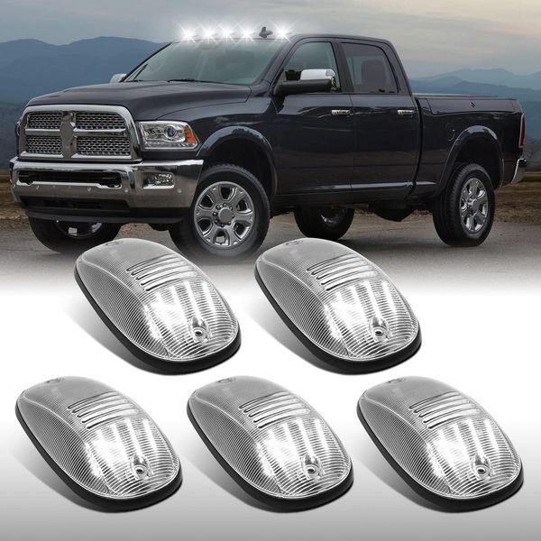 SHINEFIT 5PCS LED Cab Roof Lights Replacement for 2003-2018 Ram 1500 2500 3500/2011-2018 Ram 4500 5500 White Cab Clearance Lights for Truck Clear Lens Roof Top Running Lights