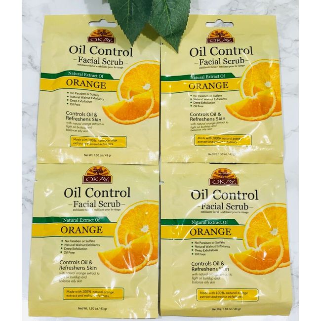 4-Pack OKAY ORANGE Oil Control Facial Scrub 1.5oz (43g) each - Refreshens Skin