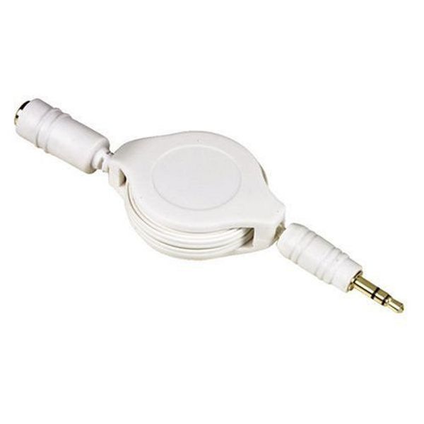 Ex-Pro® White Retractable Extension Cable, 3.5mm Jack to 3.5mm Socket [Gold plated]