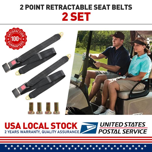 2PCS Universal Retractable 2 Point Car Lap Seat Belt Straps Adjustable Belt Kit