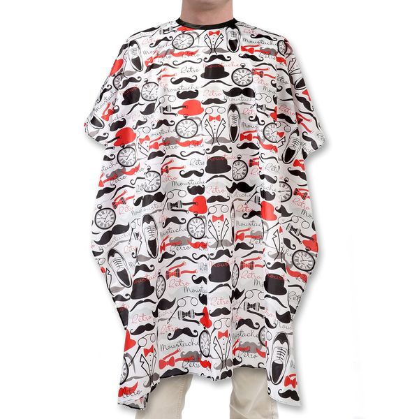 Hair Cutting Cape For Professional Barbers, Salons, and At Home Stylists Red Retro Mustache With Adjustable Neck Hair Stylist and Barber Accessories for Men