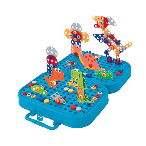 Eddy Toys Konstruktion Spielzeug Design & Drill mit Bohrmaschine Kinder – Steckspiel ab 3 Jahre - Steckspiel mit Bohrmaschine 289 Teilen - Mosaik Puzzle Kinder – Steckmosaik Montessori Spielzeugkiste
