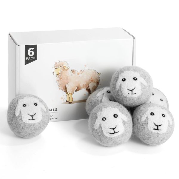 Wool Dryer Balls 6 Pack XL, Natural Fabric Softener Premium New Zealand Wool, Dryer Balls Laundry Reusable, Reduces Clothing Wrinkles & Saves Drying Time, Wool Balls for Dryer, Laundry Balls for Dryer