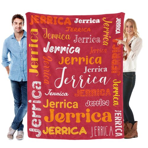 LGNAZIO Custom Blanket with Name, Soft Cozy Personalized Name Blankets for Kids, Girls, Boys, Adults, Customized Christmas Blanket for Women, Men, Newborn, New Mom, Red Colors, Made in USA