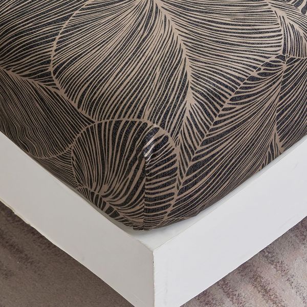 Jemiipee Single Fitted Sheet Brown Tropical Leaves Pattern, 30 cm Deep Pocket, Soft Microfiber Botanical Fitted Bed Sheets