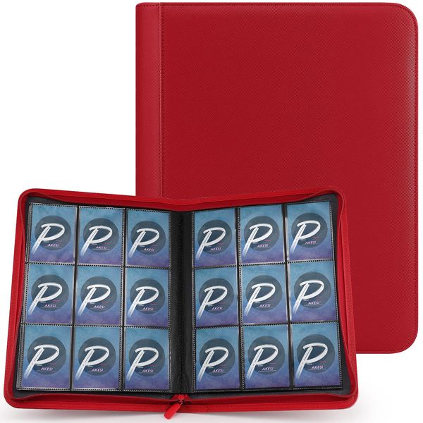 PAKESI Star Card File 9 Pockets Holds 360 Sheets PU Leather Card Sheets Collecting Star Cards and Other Cards Star Card Collection Files (Red)