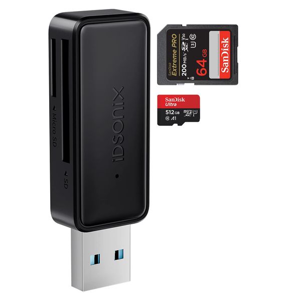 External Memory Card Reader 5Gbps - iDsonix 2-in-1 SD Card Reader USB, Fast Read USB SD Card Reader for SD/SDHC/SDXC/Micro SD/Micro SDXC/TF/MMC