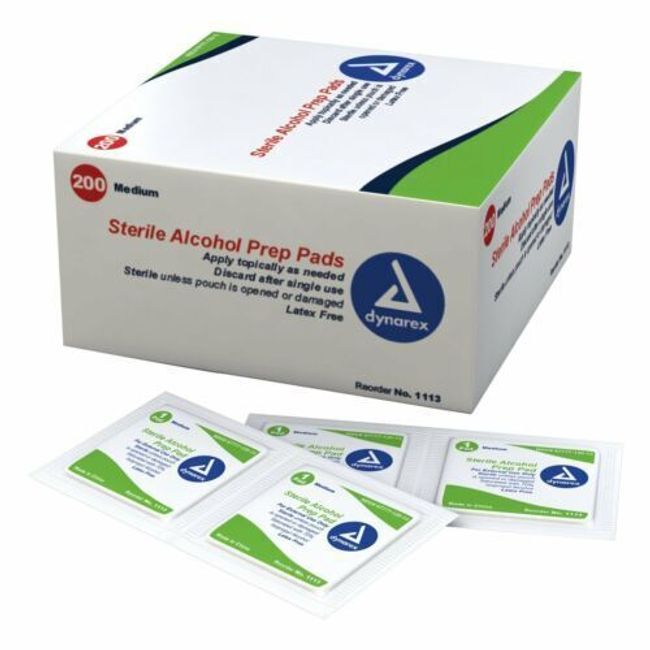 Dynarex Sterile Alcohol Prep Pads Topical Use Medium Sterile Latex Free 200 ct