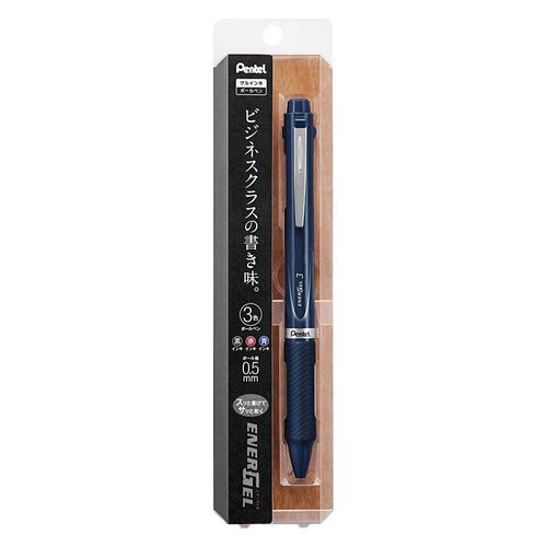 Pentel XBLC35C Multicolor Ballpoint Pen EnerGel, 3 Colors Dark Blue Body