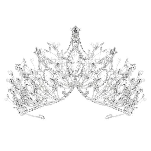 Unicra Silver Princess Crown Costume Rhinestone Bridal Tiaras Headband Wedding Queen Crowns Pageant Prom Hair Jewelry for Women and Girls (A Silver)