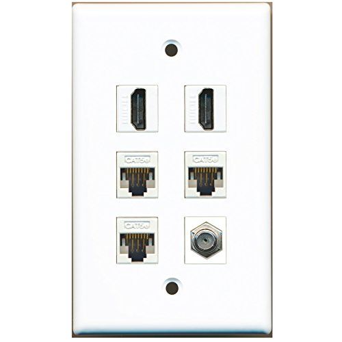 RiteAV - 2 HDMI 1 Port Coax Cable TV- F-Type 3 Port Cat5e Ethernet White Wall Plate