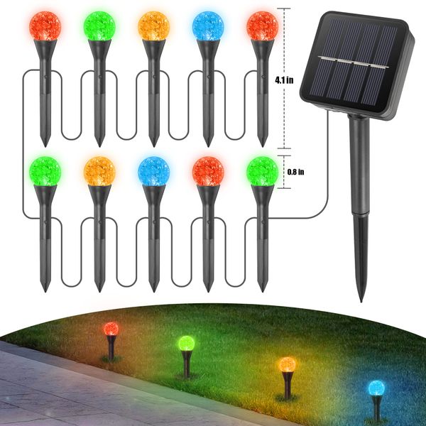 Upgrade Solar Garden Lights,10LEDs Outdoor Pathway Lights Powered DIY Fairy String Outside Waterproof Landscape Stake Decoration for Lawn Yard Walkway Garden