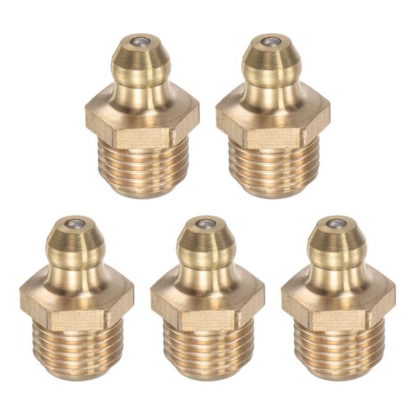 uxcell Grease Fitting Grease Nipple Brass Straight M10 x 1mm Thread Hydraulic Grease Fitting Accessories Pack of 5