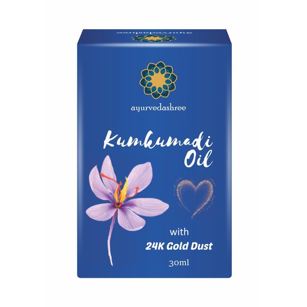 AYURVEDASHREE Kumkumadi Oil 30 ML with 24K Gold Flakes, Almond Oil, Sesame Oil, Olive Oil, Walnut Oil, Castor Oil, Coconut Oil, Jojoba Oil, Carrot Seed Oil and other Natural Herbs