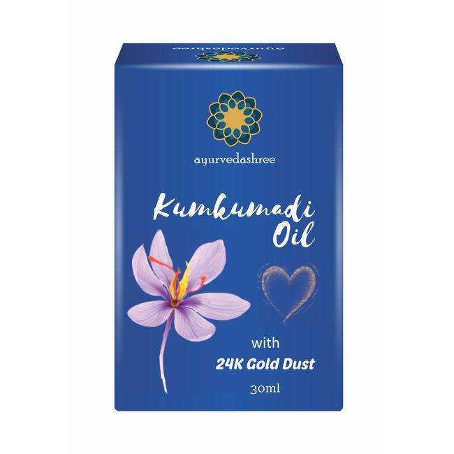 AYURVEDASHREE Kumkumadi Oil 30 ML with 24K Gold Flakes, Almond Oil, Sesame Oil, Olive Oil, Walnut Oil, Castor Oil, Coconut Oil, Jojoba Oil, Carrot Seed Oil and other Natural Herbs