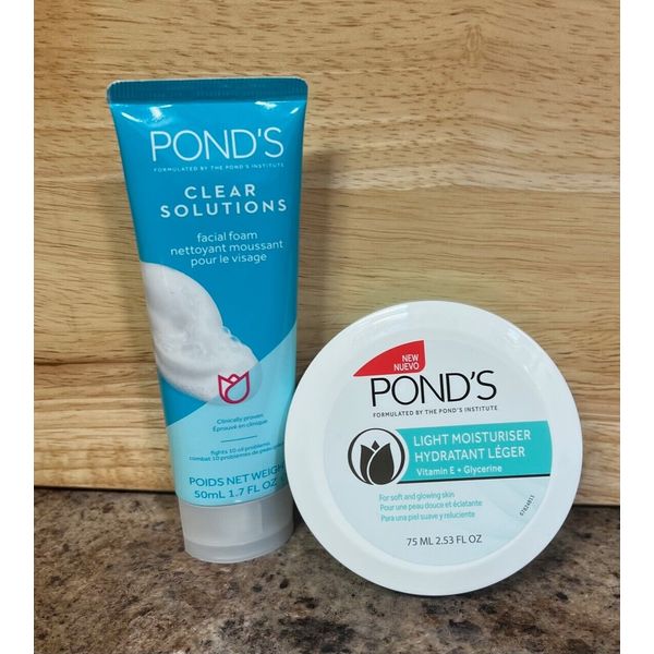 Lot of 2 Pond's Products Pond's Light Moisturizer & Clear Solutions Facial Foam