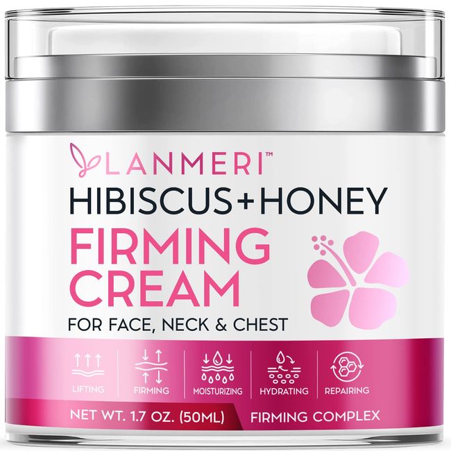 Hibiscus and Honey Firming Cream - Neck Firming Cream - Skin Tightening Cream for Face & Body - Double Chin Reducer - Anti-Wrinkle Facial Moisturizer with Collagen - Formulated with Hibiscus Extract, Honey, Jojoba Oil - Cruelty-free, 1.7 oz 50 ml