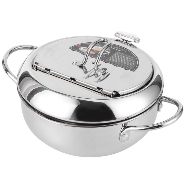 Frying Pot, Japanese Style Tempura Pot, Double-Handed Tempura Pot, Stainless Steel, Both Hands, Restaurants, Kitchen, Frying Cook, Home Use (Small 7.9 inches (20 cm)