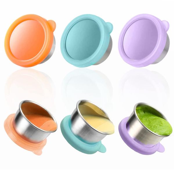 Limnyves 3pcs 50ml Salad Dressing Containers Stainless Steel Condiment Containers Cups with Silicone Lids for Lunch Boxes