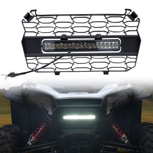 AUPOWER LED Front Mesh Grill with Light Bar for Polaris RZR XP 1000/XP 4 1000 2024+, Waterproof Black Mesh Grille Accent Light for 2024 Polaris RZR 1000 XP Accessories