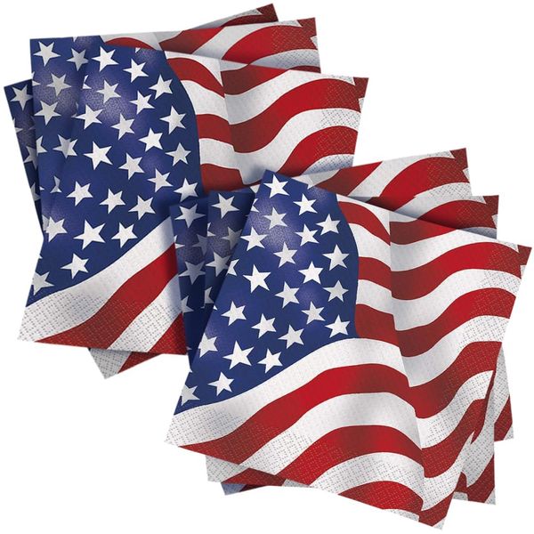 Unique Party 43742 - US American Flag Napkins, Pack of 16