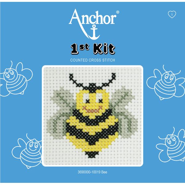Anchor 1st Cross Stitch Kit, Bee, 10 x 10cm