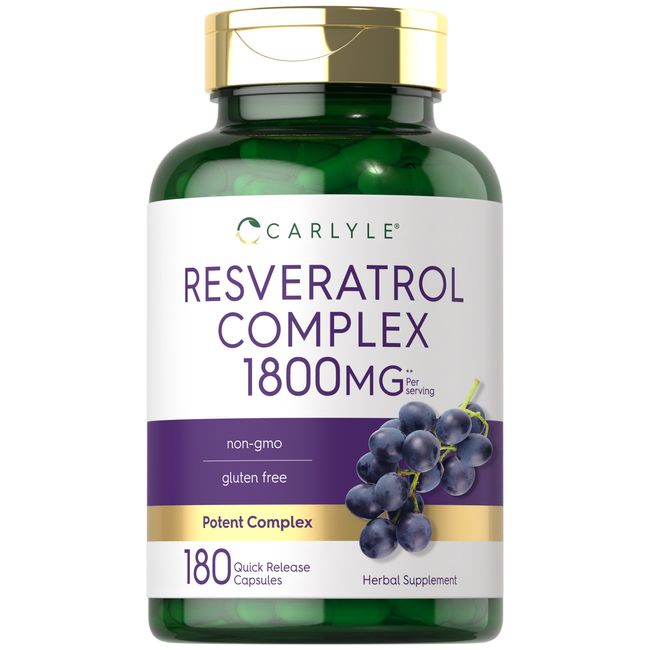 Resveratrol Supplement 1800mg | 180 Capsules | Non-GMO, Gluten Free | by Carlyle