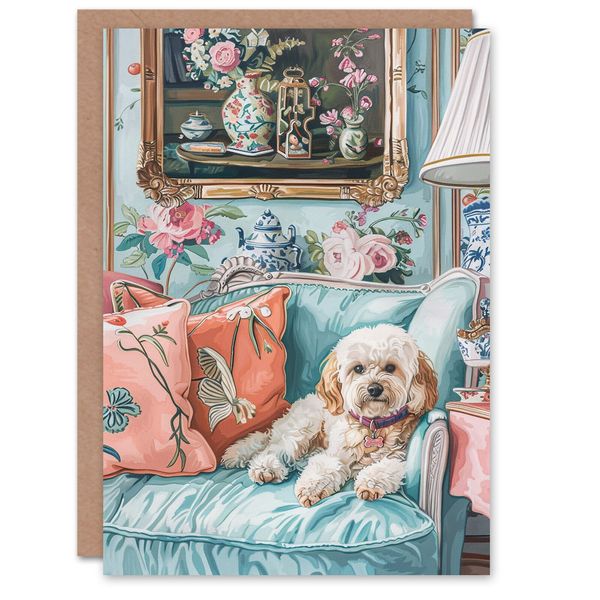 Birthday Card Luxury Cockapoo Dog Lover Couch Pet Portrait Greeting Card