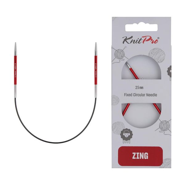 KnitPro Zing Fixed Knitting Needles – 22.5cm x 2.5mm Circular Knitting Pins, 82