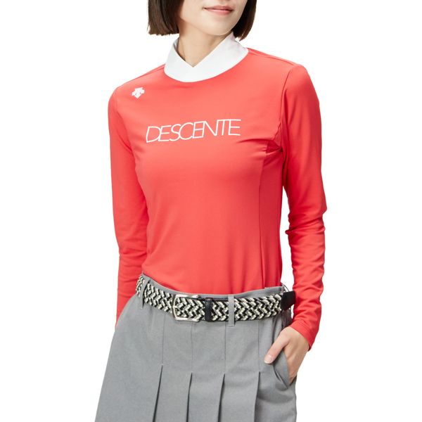 Descente Women's 22nd Autumn & Winter Model, Long Sleeve Shirt, Fleece-Lined, Stretchy, Sweat Absorbent, Quick Drying, UV Care, UPF 50+, RD00 (Red)