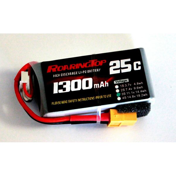RoaringTop LiPo Battery Pack 25C 1300mAh 3S 11.1V with XT60 Plug