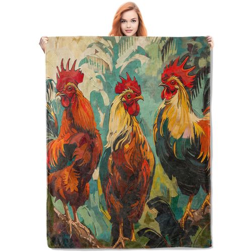 VANZEV Rooster Throw Blanket Gifts, Soft Cozy Fleece Blanket with Colorful Farmhouse Chicken Print, Lightweight Warm Blanket for Couch Bed Sofa, Perfect for Country Decor and Bird Lovers, 50x60 in