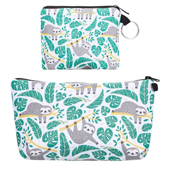 2 Pack Small Sloth Makeup Bag, Cute Cosmetic Bag with Coin Bag, Portable Pencil Case for Handbag Storage Wash Bag Pouch Beauty Bag for Women Travel Toiletry Bag