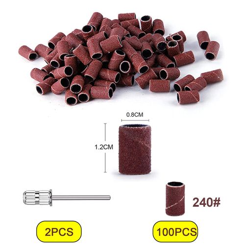 Yoezuo 100 Pcs Nail Sanding Bands, Grit Nail Art Sanding Bands, 240 Grit Nail Files with 2 Pcs Nail Drill Bits for Electric Nail Files Nail Drill Machine Manicure Pedicure