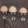 REOVE Egg Cups Set Stainless Steel Soft Boiled Egg Cups Holder Stand Egg Cup Tray Include 4 Eggs Kitchen (Silver)