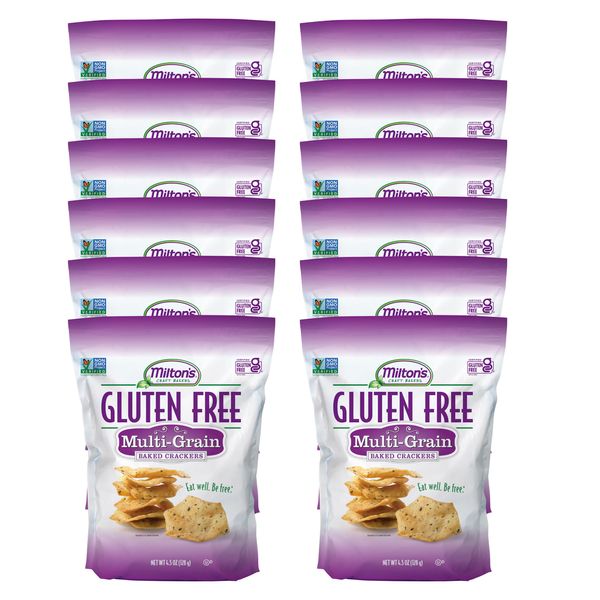 Milton's Craft Bakers Gluten Free Multi-Grain Crackers - Baked Multigrain Crackers, Non-GMO Project Verified, Kosher, Certified Gluten Free Snack, 7 Grains In Every Bite - 4.5 Oz, Pack of 12