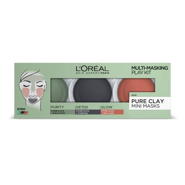 L'Oréal 3 Pure Clays Multi-Masking Face Mask Play Kit, 3 x 10ml