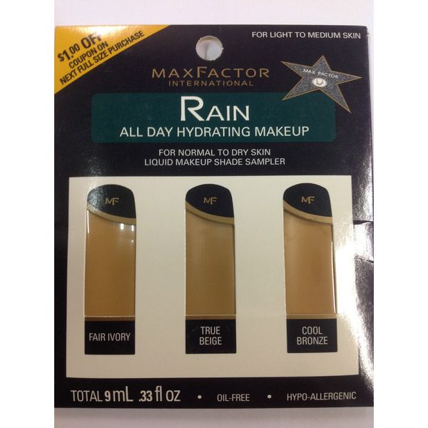 Max Factor Rain All Day Hydrating Makeup Shade Sampler FOR LIGHT TO MEDIUM SKIN