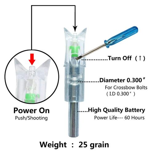 6PCS Lighted Nocks for Crossbow Bolts with 0.300"/ 7.62mm Diameter,Screwdriver Included (Green)