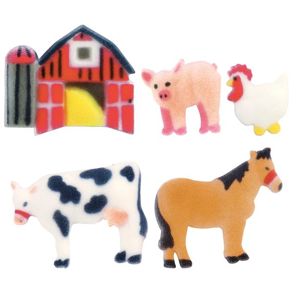 Lucks Dec-Ons Decorations Molded Sugar/Cup-Cake Topper, Farm Animals Assortment, 1-1 3/4 Inch, 96 Count