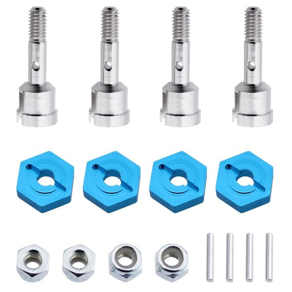 Hobbypark 7mm to 12mm Aluminum Wheel Hex Hub Convert Adapter & Axle Shaft & Locknuts for Wltoys A949 A959 A969 A979 K929 RC Car 1/18 Turn 1/10 Upgrade Parts (Set of 4)