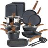 17 Piece Cookware Set Nonstick Granite Coated Pots and Pans Set Bakeware Black