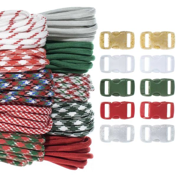 Craft County 100 Foot 550 Paracord Crafting Kits – for All Ages and Skill Levels – Create Paracord Bracelet, Lanyard, Keychain Projects (Christmas)